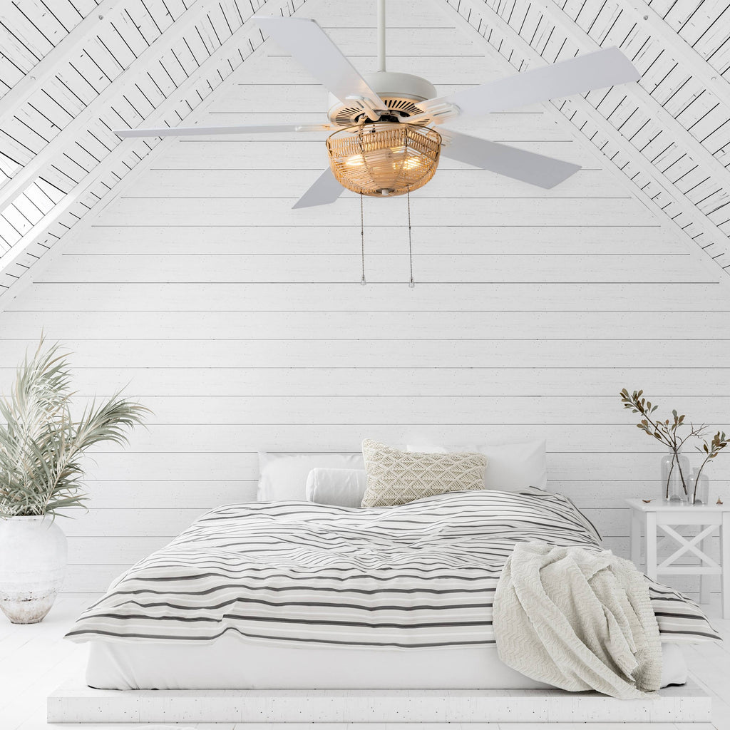 52x22 5-Blade LED Rattan Lighted Ceiling Fan Tan C97546