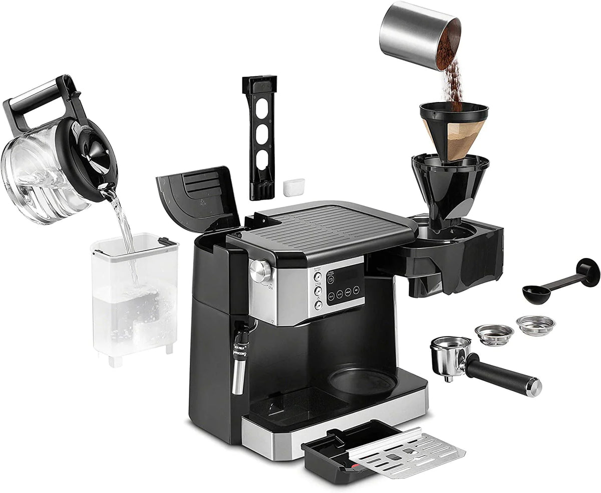 Combination Coffee Maker & Espresso Machine with Milk Frother and Glass Coffee Pot E609428