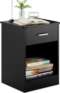 Black 2 Tier Nightstand with Drawer and Storage Cabinet B694