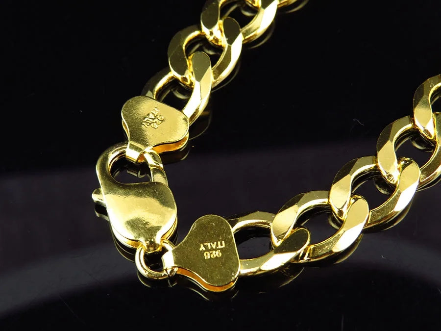 Yellow Gold Finish Sterling Silver Miami Cuban Link Chain Necklace K444893