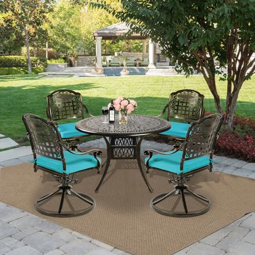 5-Piece Outdoor Cast Aluminum Patio Dining Set with 4 Cushions Swivel Rocker Chairs and Round Table W22904