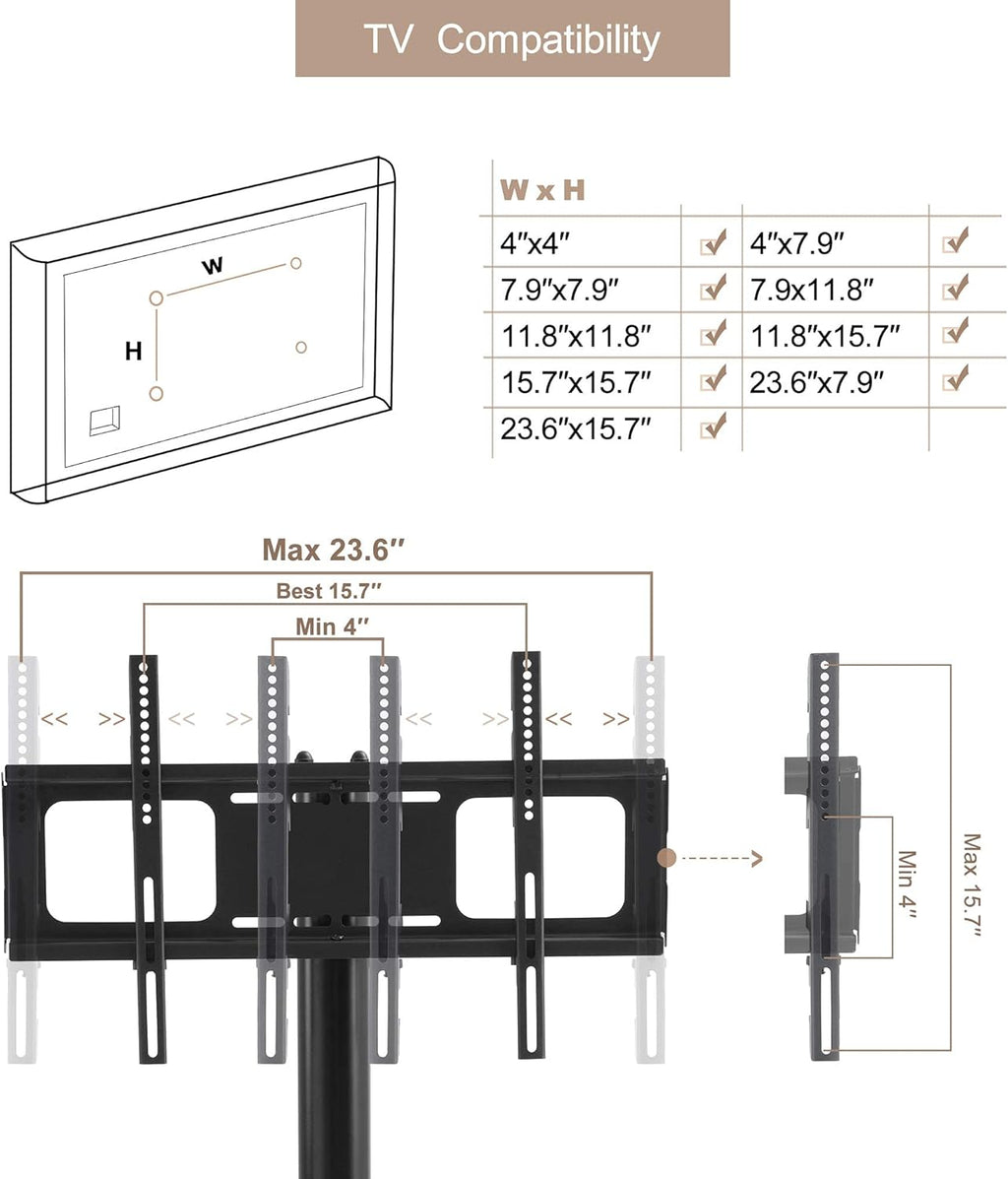 Mobile TV Cart with Wheels for 32-65 Inch, Height and Angle Adjustable Tempered Glass Metal Frame C506233