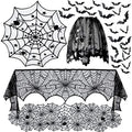 Halloween Decorations Set, Fireplace Mantel Scarf, Spider Table Cover, Lace Table Runner, Cobweb Lampshade, 80 Pcs 3D Bat P56873
