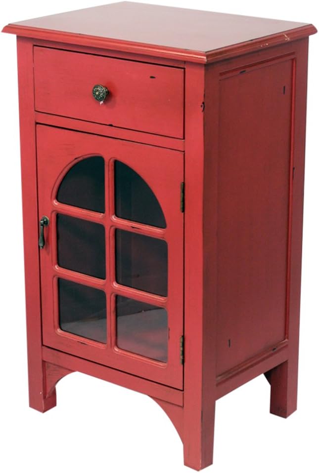 Light Gray Single Drawer Distressed Cabinet with Cathedral Glass Window Inserts N490137