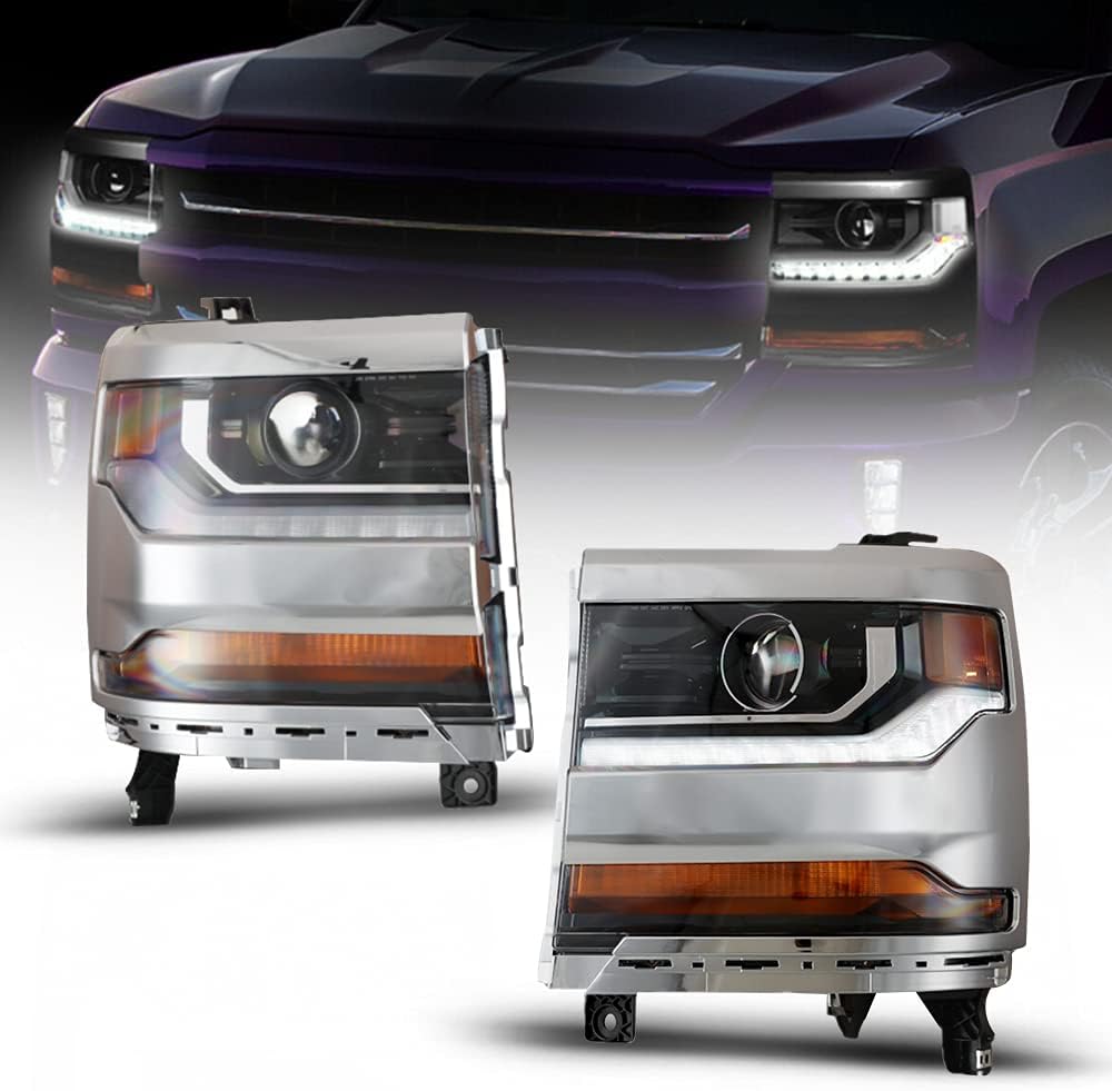 Projector Headlight Assembly for 2016 2017 2018 2019 Chevy Silverado 1500 with High Low Beam E9647
