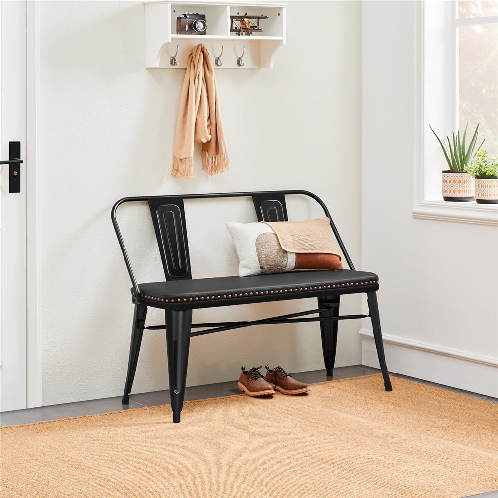 Black Metal Dining Bench with Upholstered Seat W3393