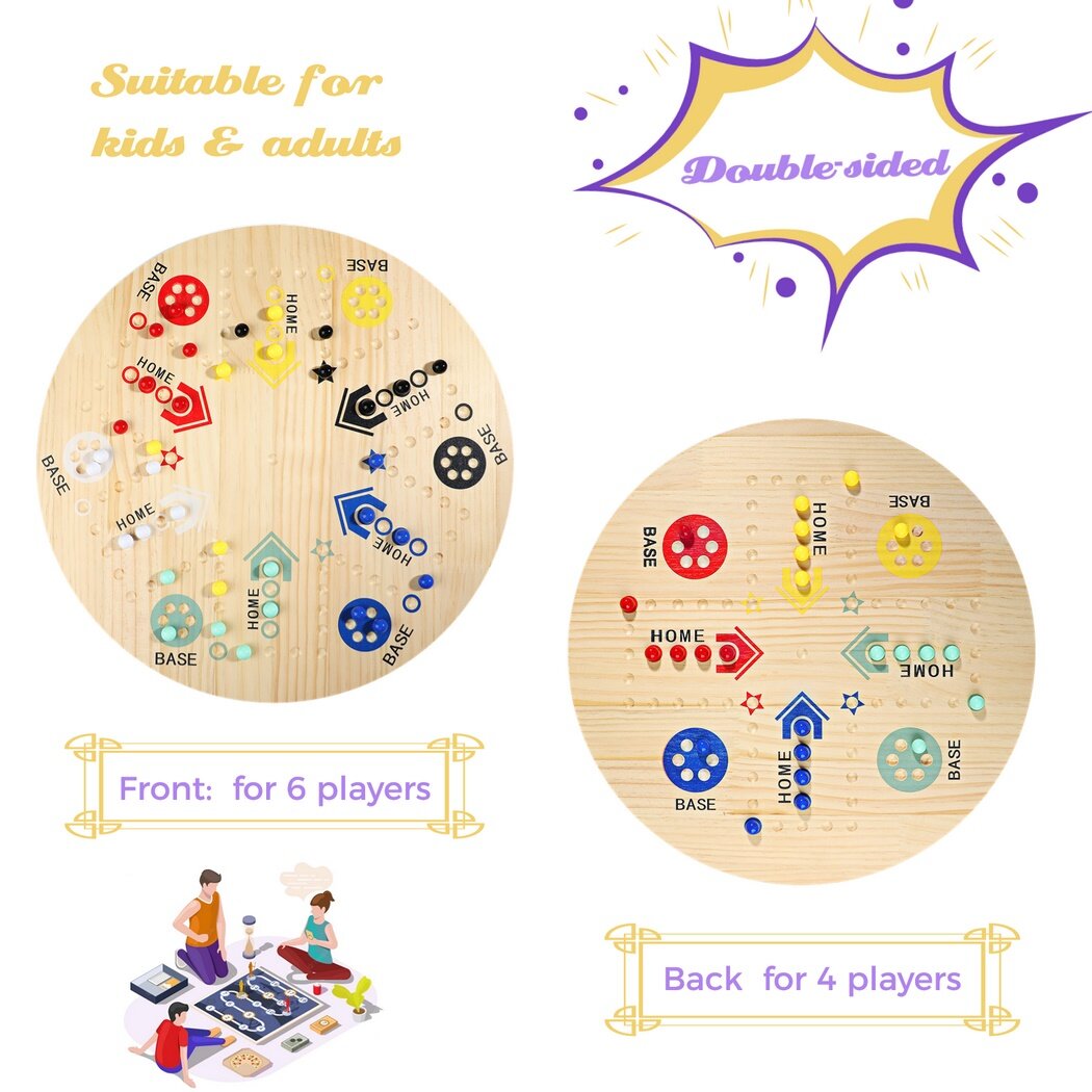 Double-Sided Marble Board Game with 36 Marbles & 8 Dices O359