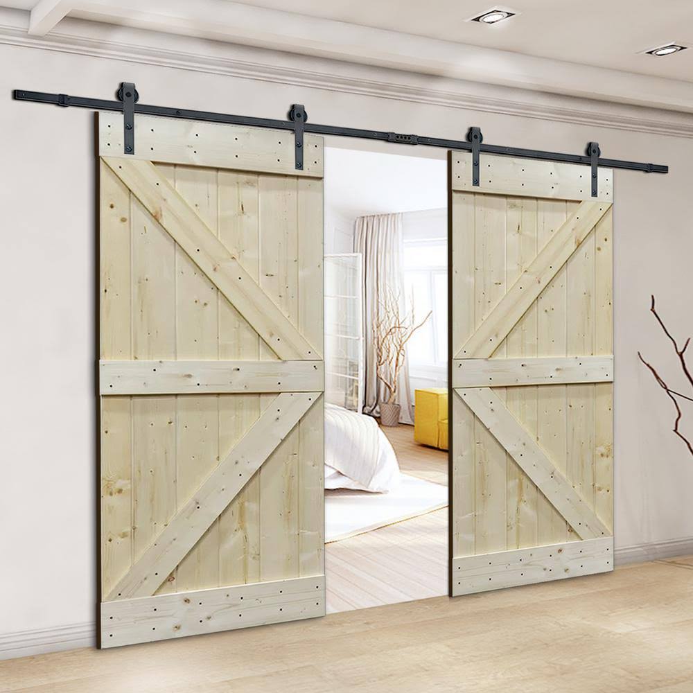 Unfinished Solid Core Knotty Pine Sliding Barn Door with Hardware Kit R332063