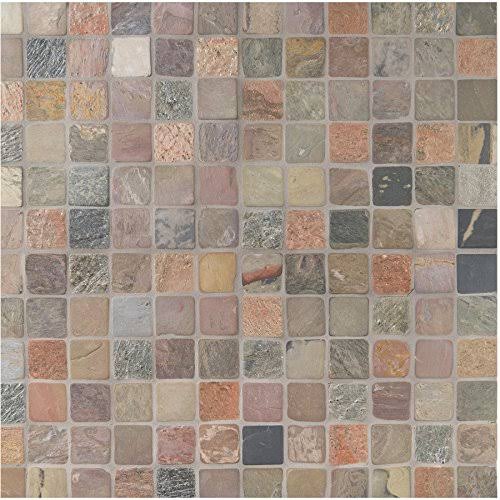 Mixed Color 12 in. x 12 in. x 10mm Tumbled Slate Mesh-Mounted Mosaic Tile (10 Sq. ft. 10 Pieces per CASE) R132