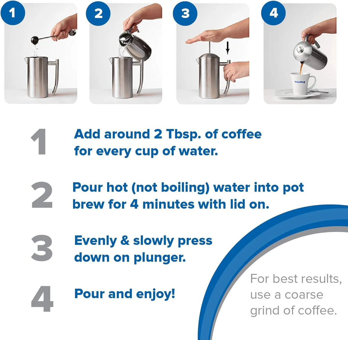 Double-Walled Stainless-Steel French Press Coffee Maker, Brushed, 17 Ounces O92781