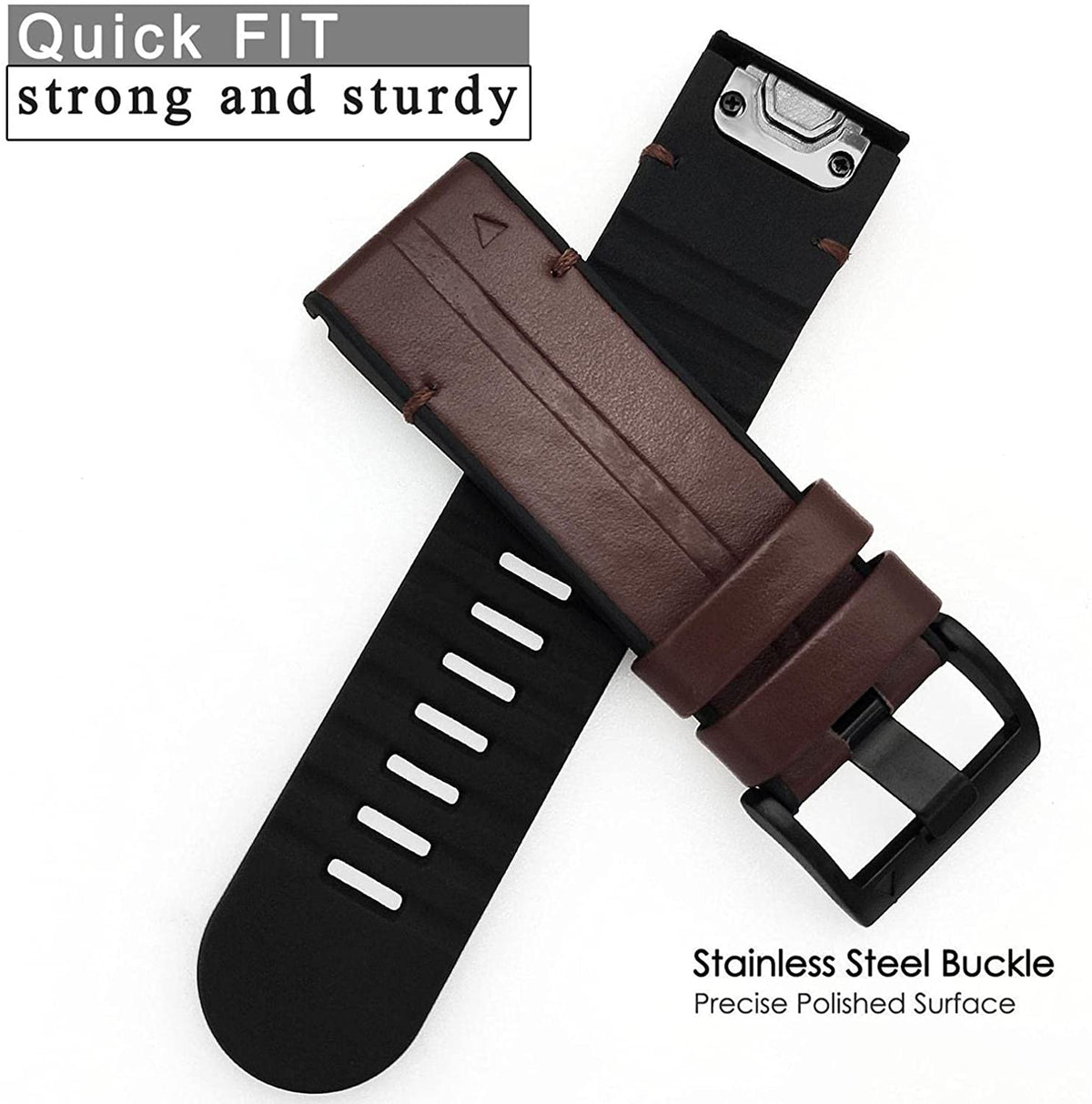 26mm Genuine Leather Hybrid Silicone Watch Band F554