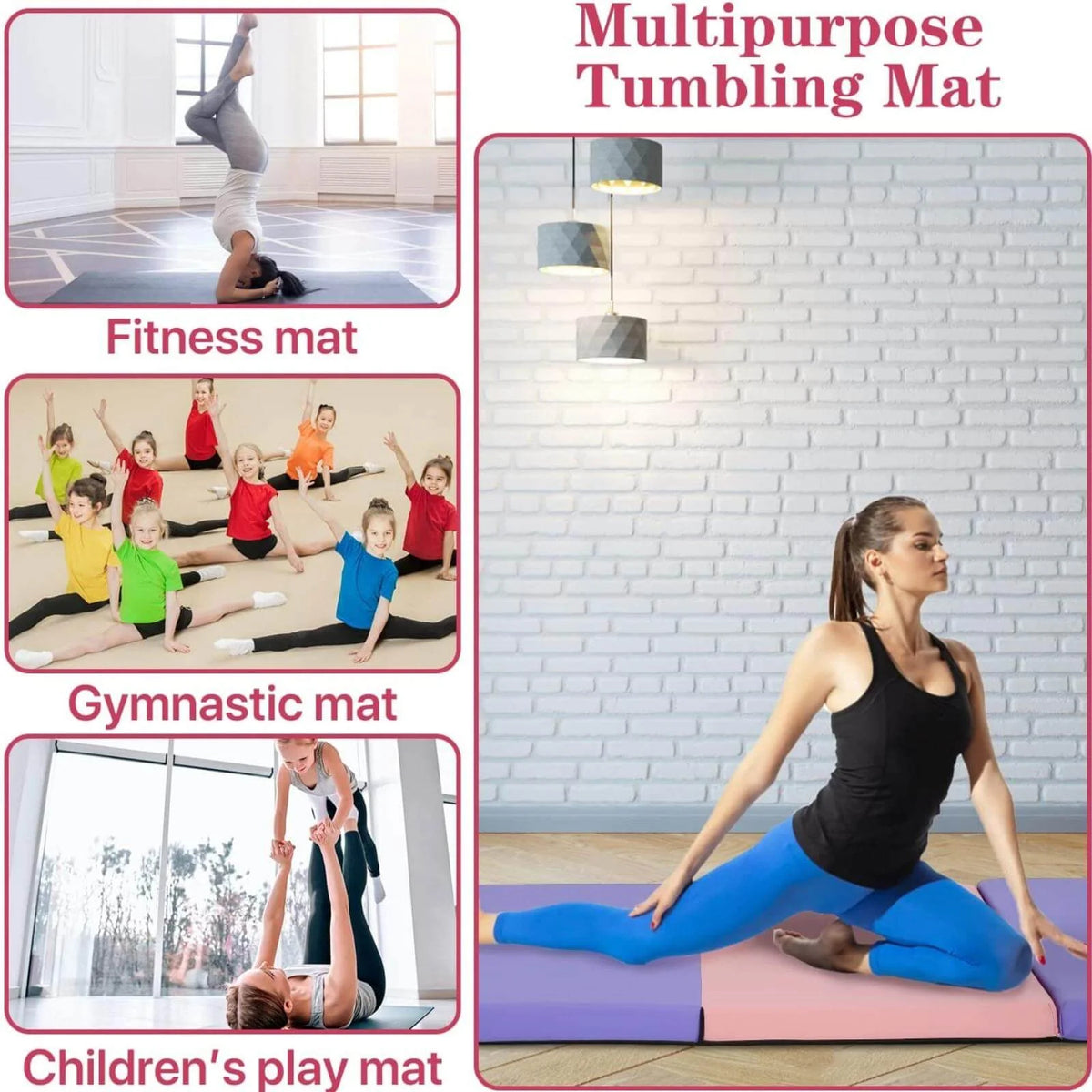 4-Folding Gymnastics Mat 6x4x2 with Carrying Handles W5778