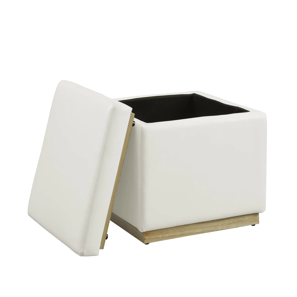 White Faux Leather Square Storage Ottoman Y5227