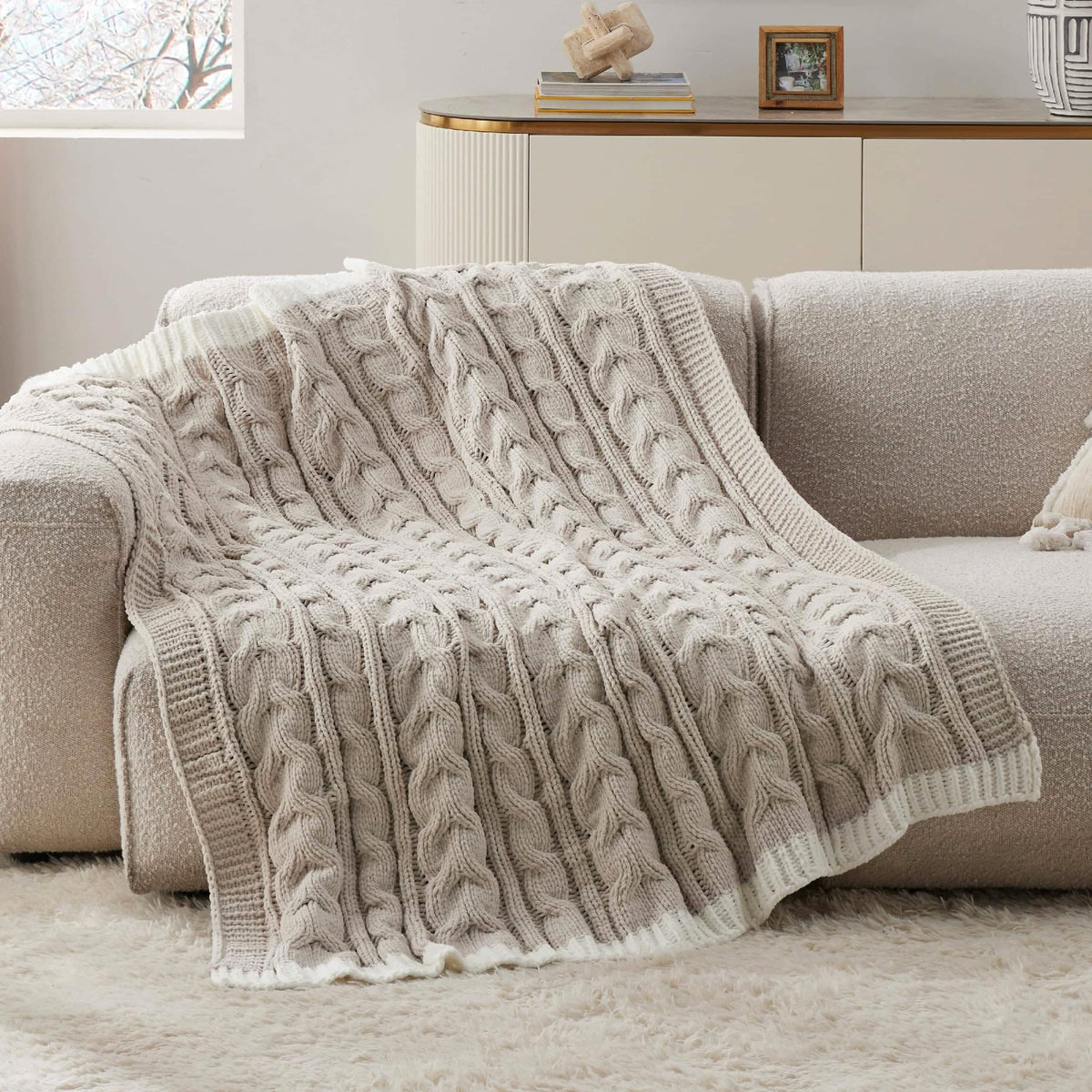 Chenille Chunky Knit Throw Blanket B556814