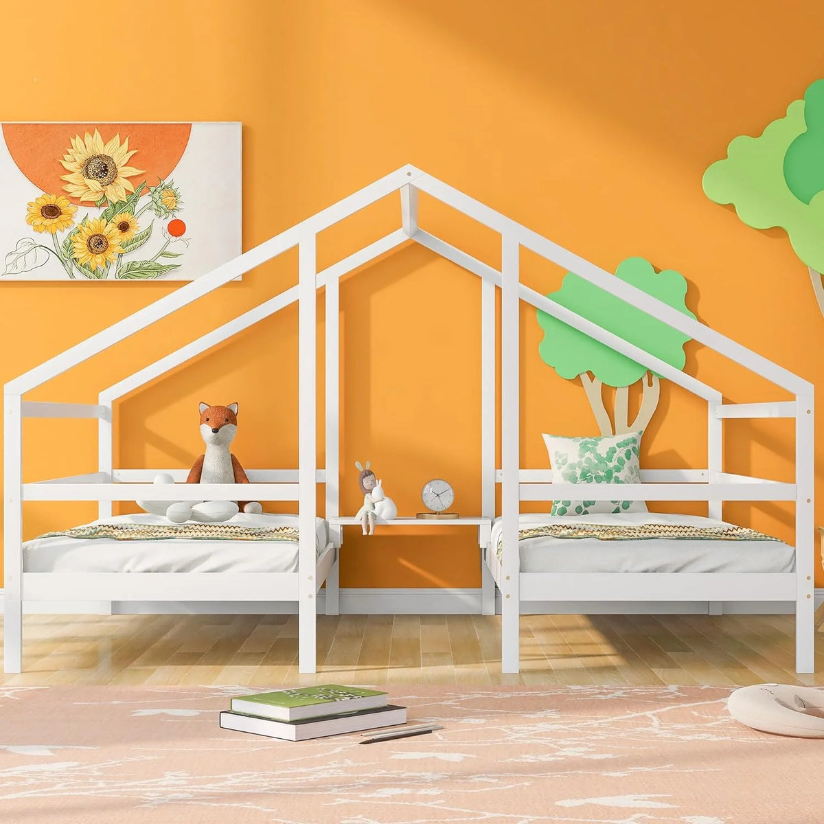 Solid Wood White Kids Bed Frame with Rails P231