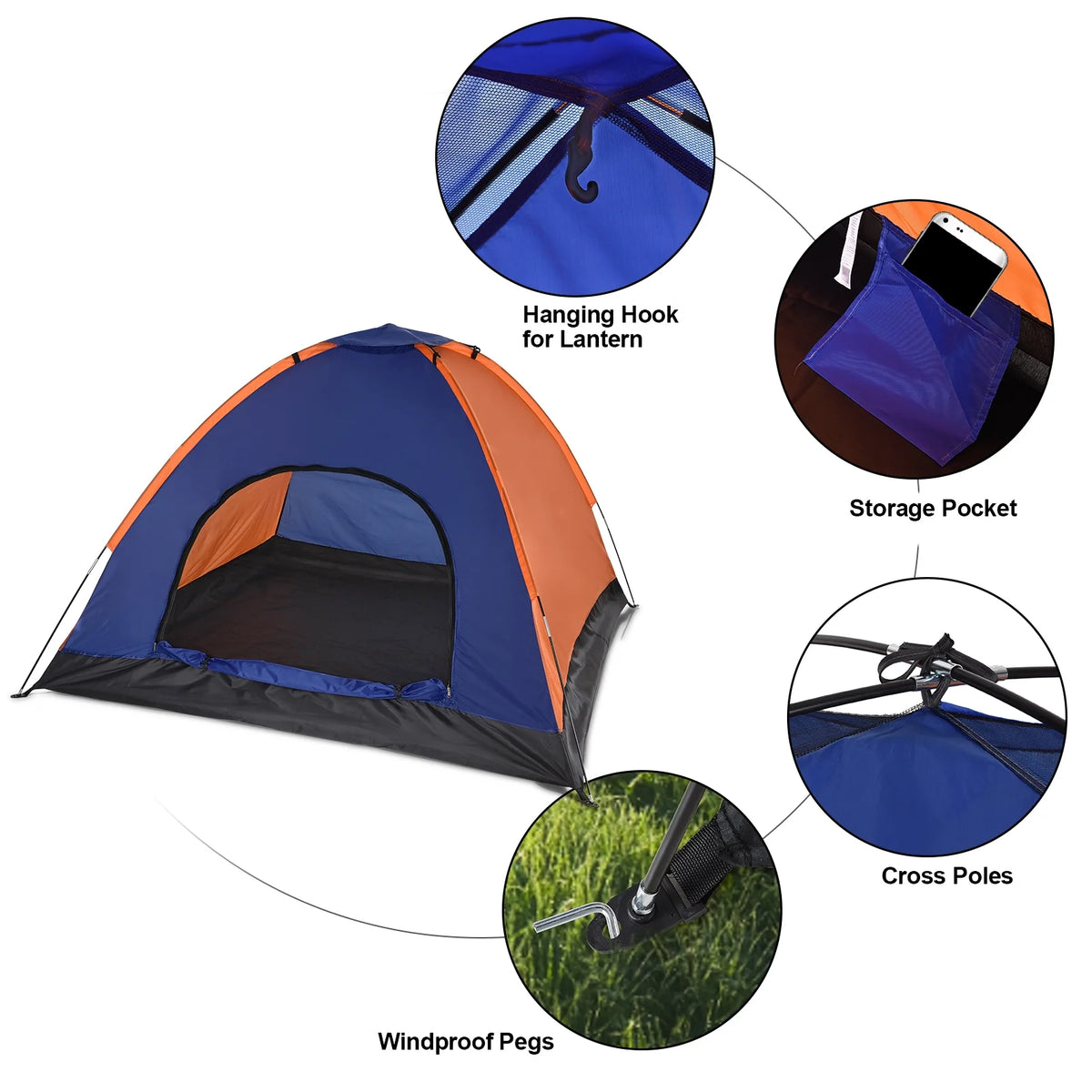 Lightweight Waterproof Camping Tent for 3-4 Persons with Rain Fly G305647