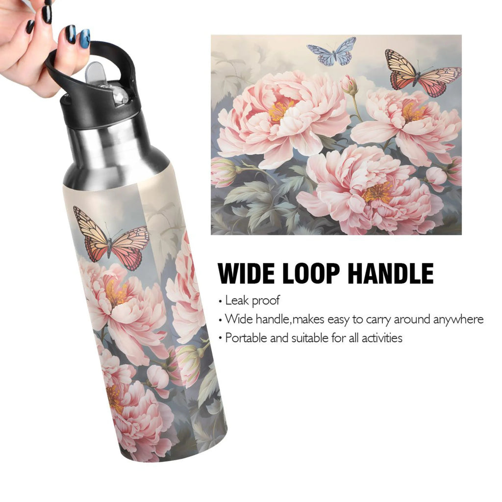 Pink Flowers and Butterflies Stainless Steel Insulated Water Bottle Q1917