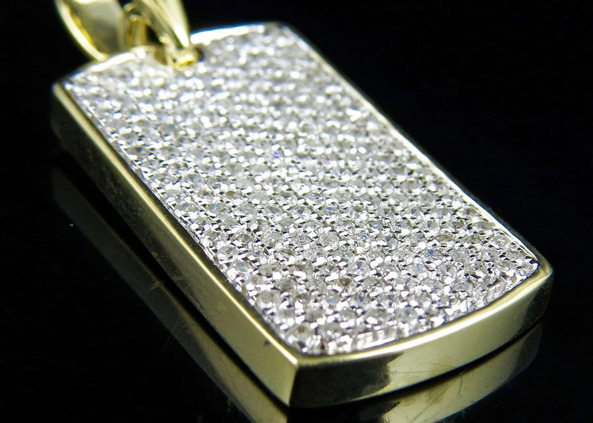 10K Yellow Gold Dogtag Diamond Pendant with 10K Franco Chain E954