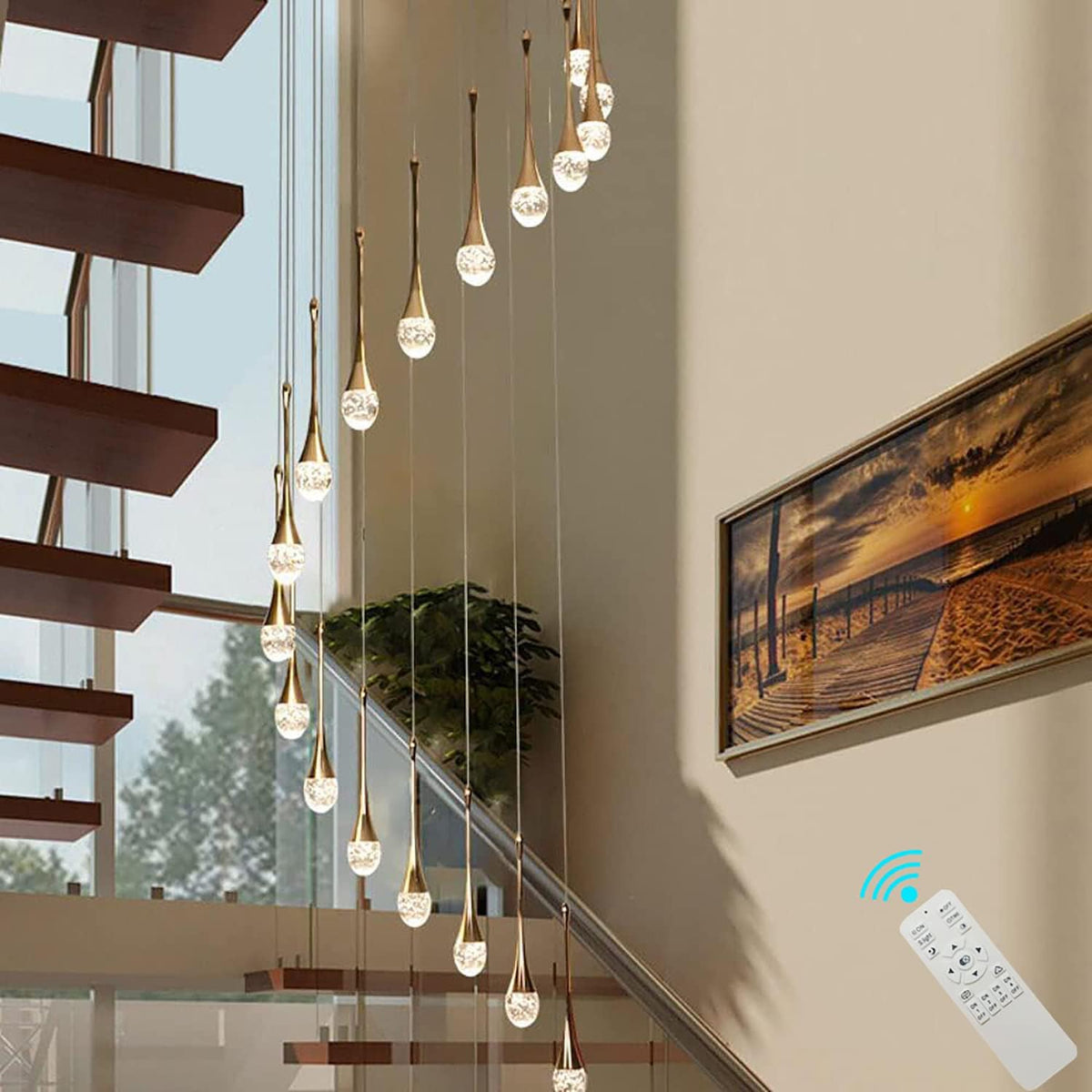 High Ceiling Dimmable Crystal Chandelier with LED Bulb Z1233
