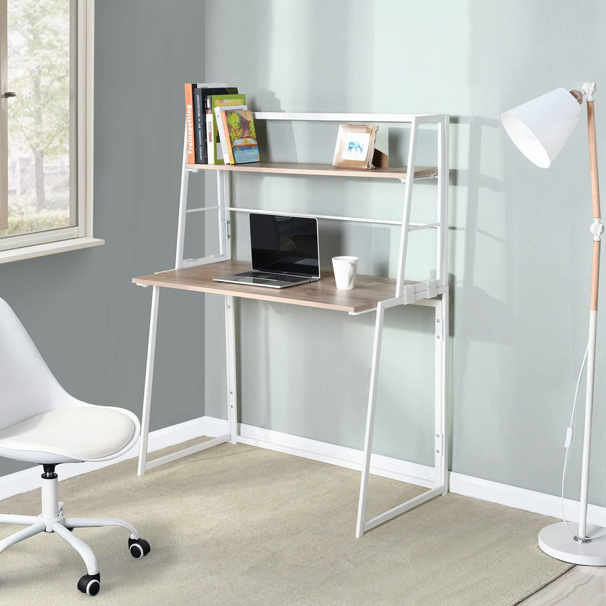 Computer Desk with Storage Shelf, Oak White, 39.4x18.9x35.4in, Pack of 2 P475
