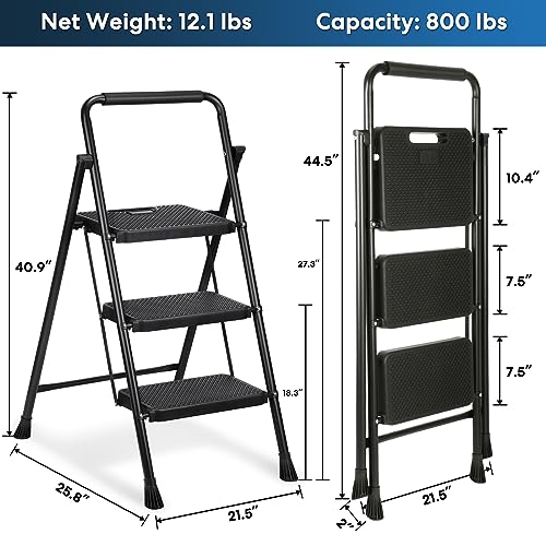 Black 3 Step Folding Steel Ladder Q5946