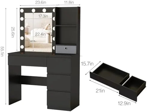 White Vanity Desk Set with Mirror & Light V12088