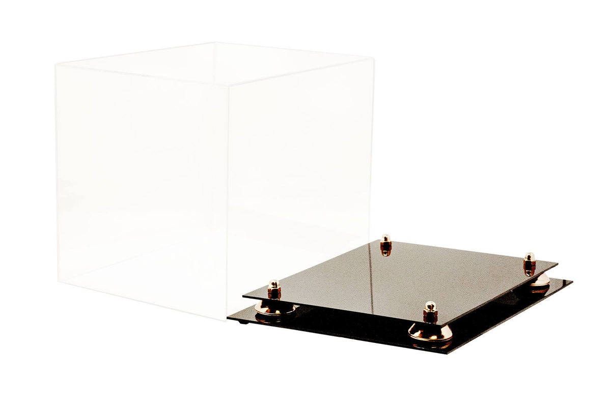 Clear Acrylic Display Case - Medium Rectangle Box with Gold Risers 12.25 inch x 10 inch x 10.5 inch F439209