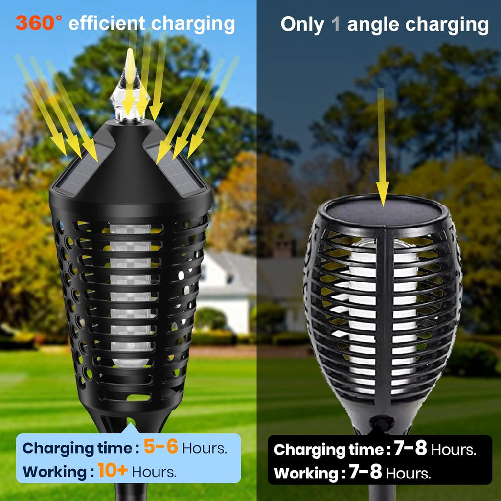Waterproof LED Solar Torch Lights with Flickering Flame, 4 Pack I371852