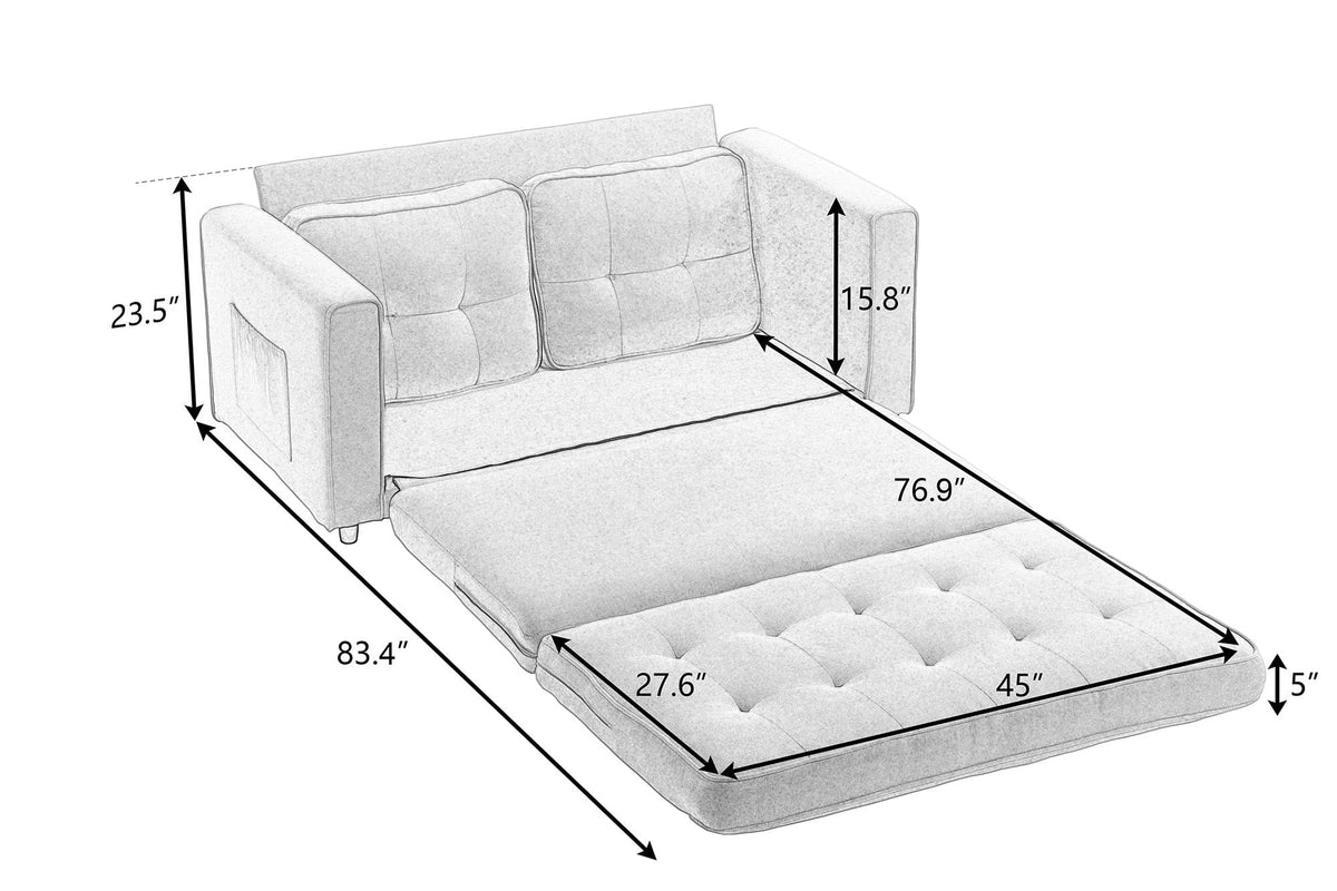 Upholstered Convertible Futon Sofa Bed with Side Pockets X97107