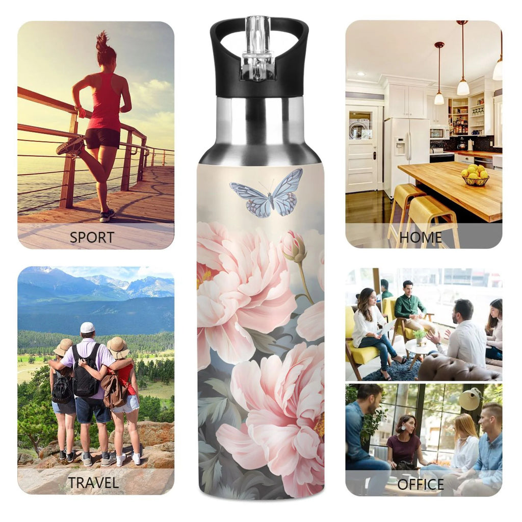 Pink Flowers and Butterflies Stainless Steel Insulated Water Bottle Q1917