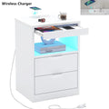 Set of 2 Black LED Nightstand with Wireless Charging Station & 2 Drawers J474
