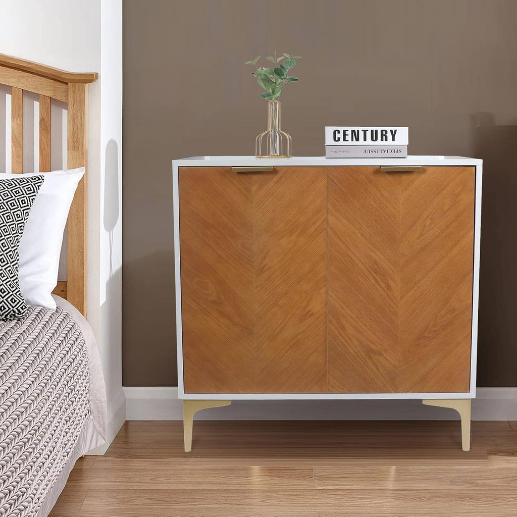 2 Door Natural Wood Accent Storage Cabinet with Adjustable Shelf H629