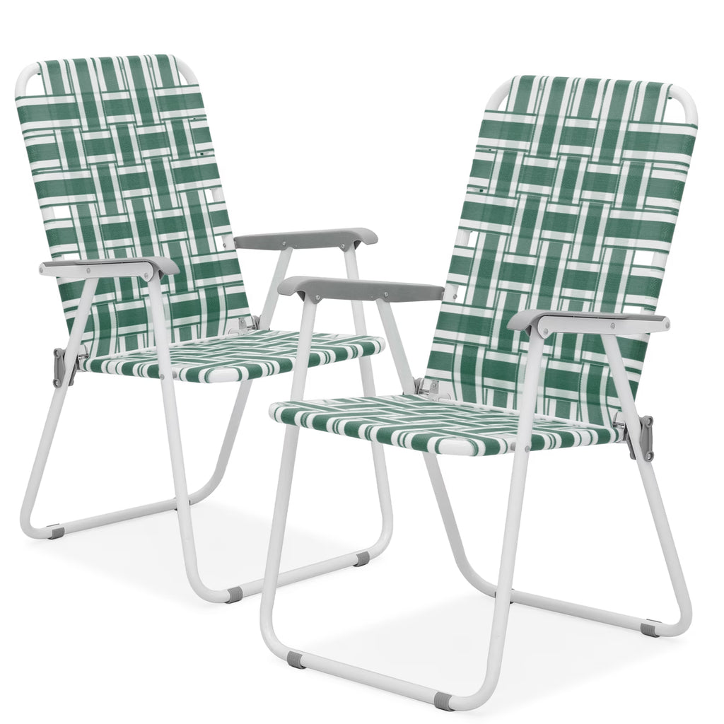 Dark Green 2 Pieces Folding Beach Chairs with Armrests I5045