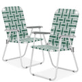 Dark Green 2 Pieces Folding Beach Chairs with Armrests I5045