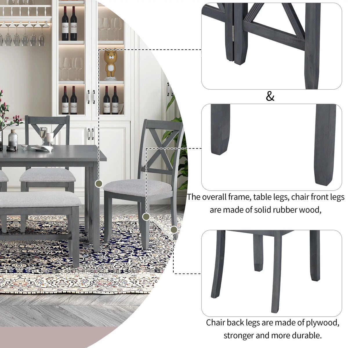 Gray Foldable Dining Table Set for 6 W5565