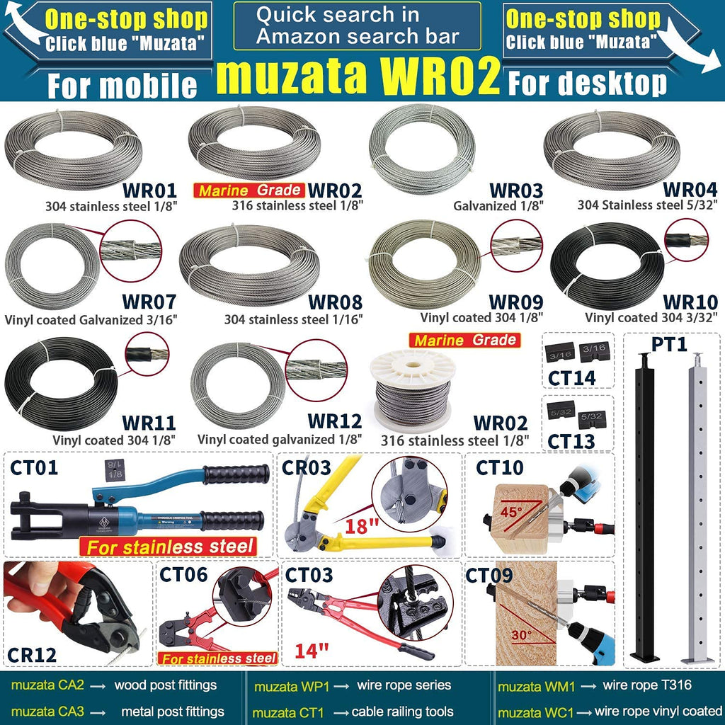 120Pack Stainless Steel Cable Railing Kit for 1/8 Wire Rope Wood Posts T316 Marine Grade Q638400