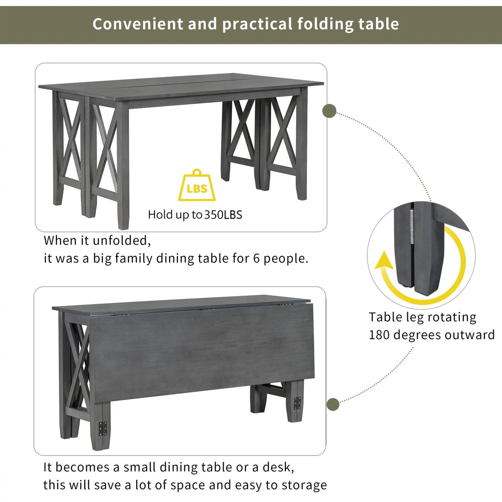 Gray Foldable Dining Table Set for 6 W5565