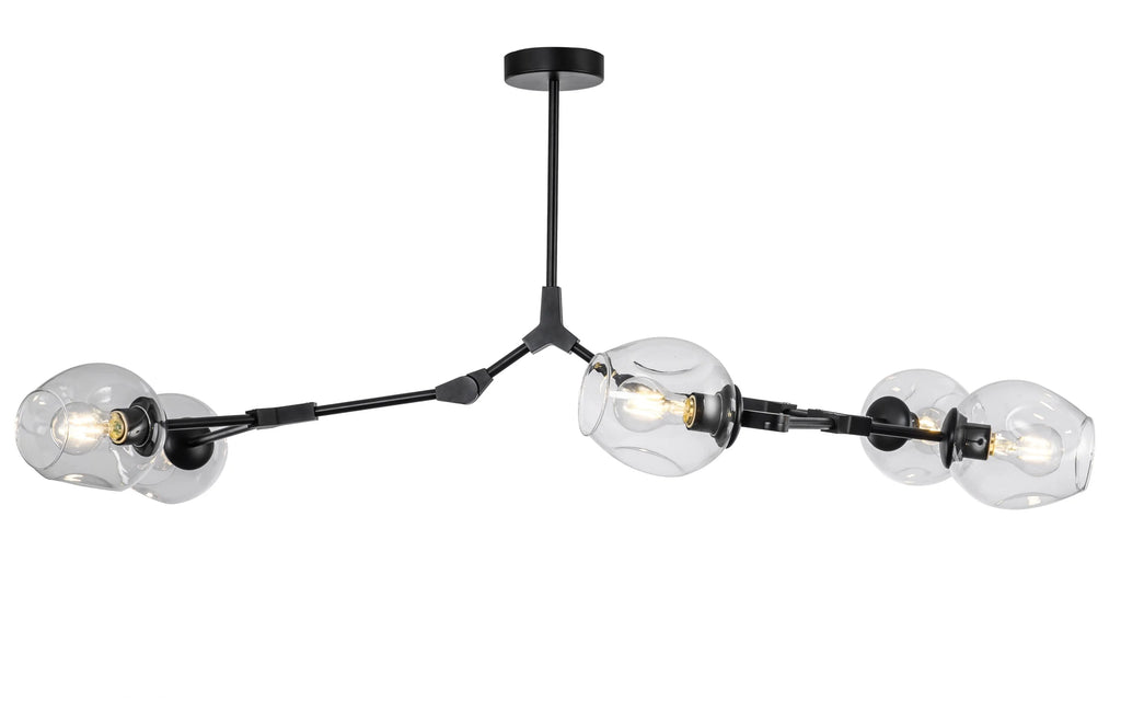 5-Light Clear Glass Linear Chandelier in Black Finish E46462