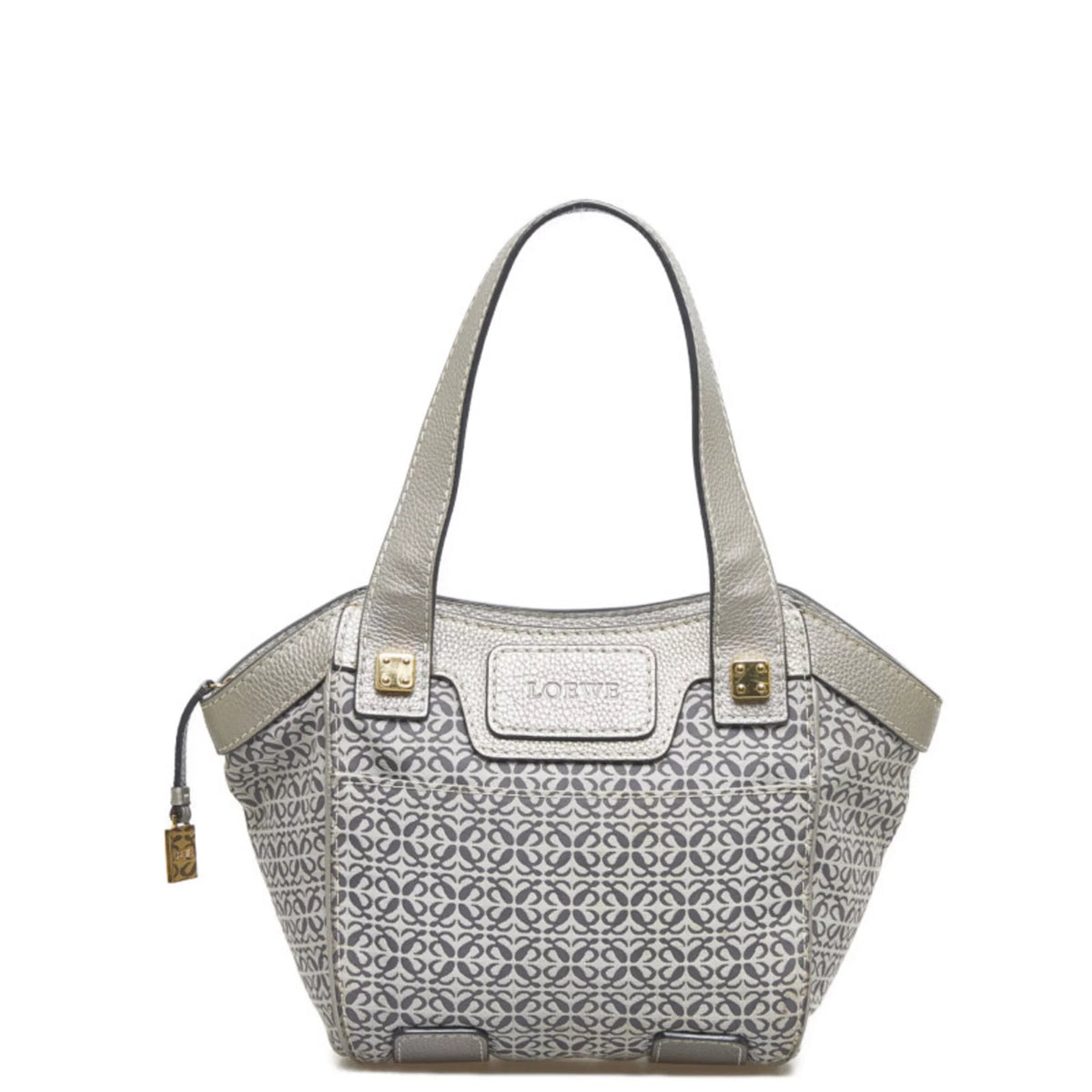 Gray Silver Canvas Leather Tote Bag R78947