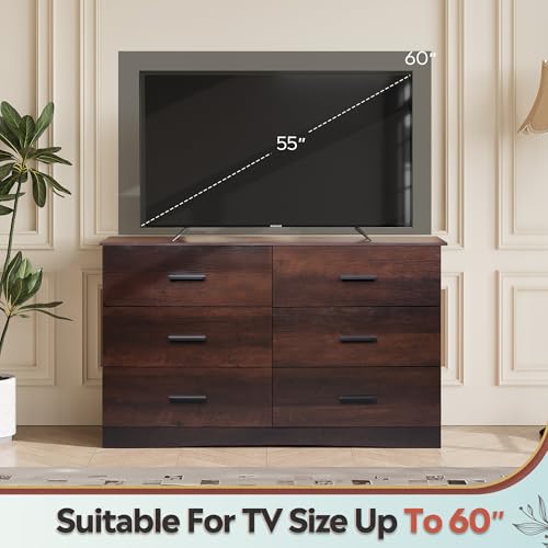 Brown 6 Drawer Wood Dresser G789