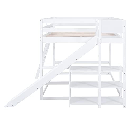 Modern Grey Wood Bunk Bed with Slide and Storage Shelves N894
