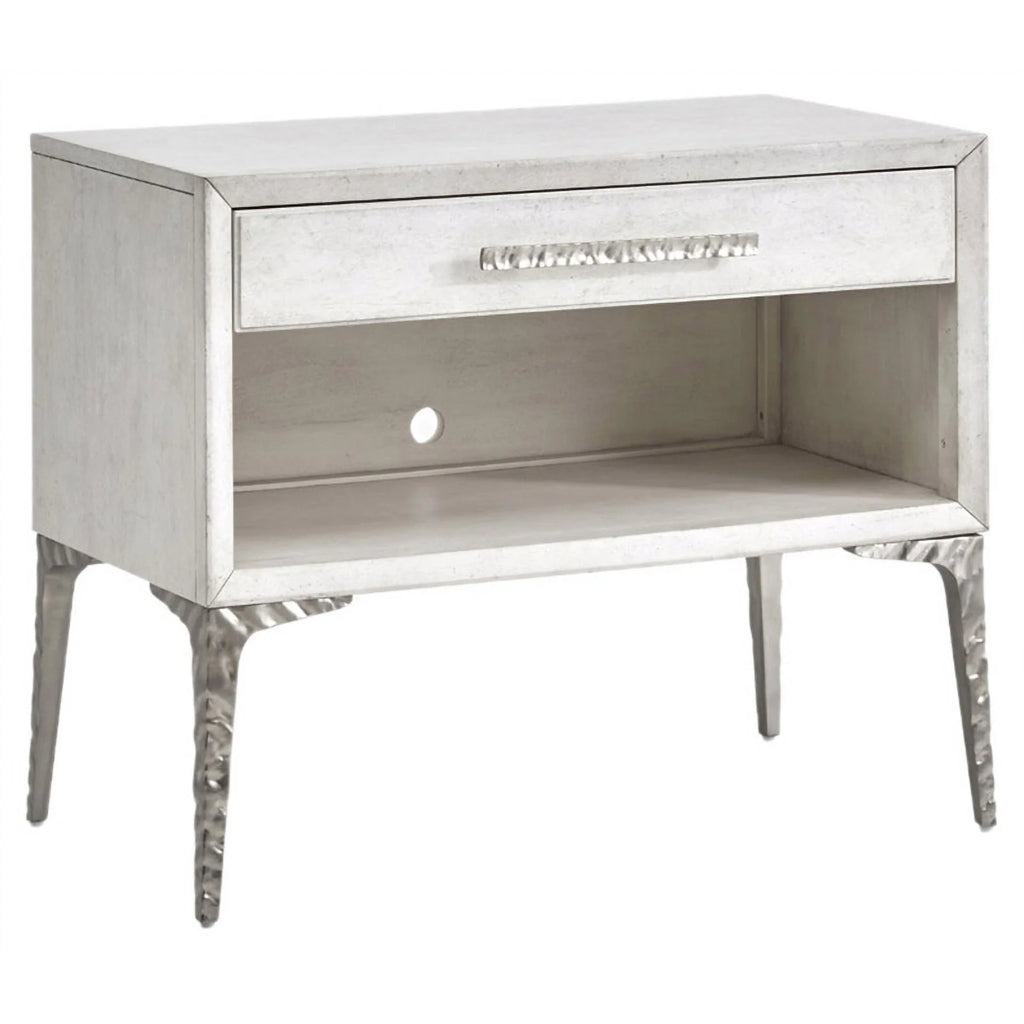 White 1-Drawer Solid Wood Metal Accent Nightstand C8718