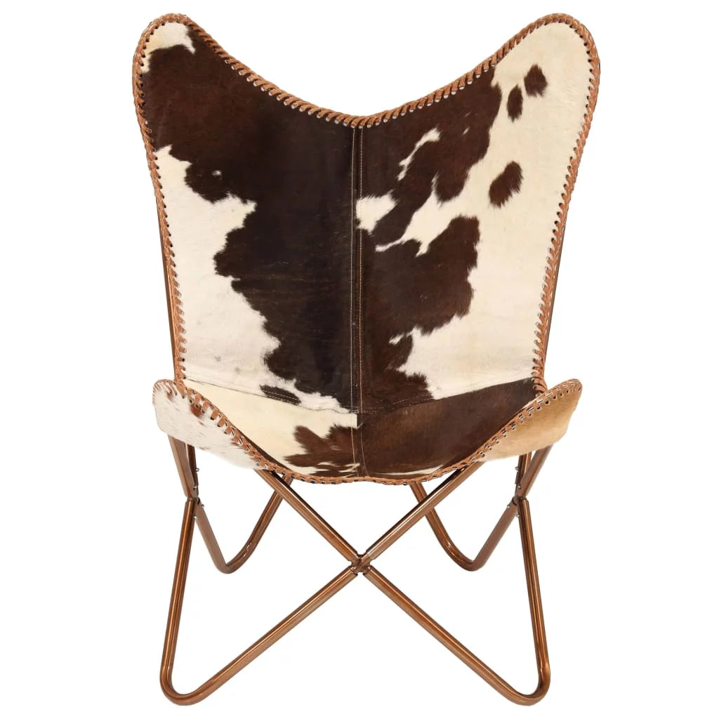 Brown and White Genuine Goat Leather Butterfly Chair V23181