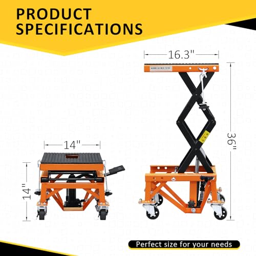 Hydraulic Motorcycle Lift Table, 350 LBS Heavy Duty Scissor Jack Stand with Wide Deck N1650