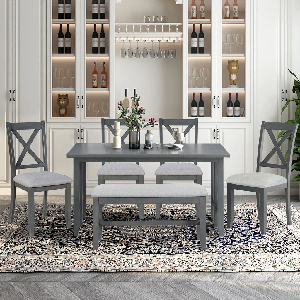 Gray Foldable Dining Table Set for 6 W5565