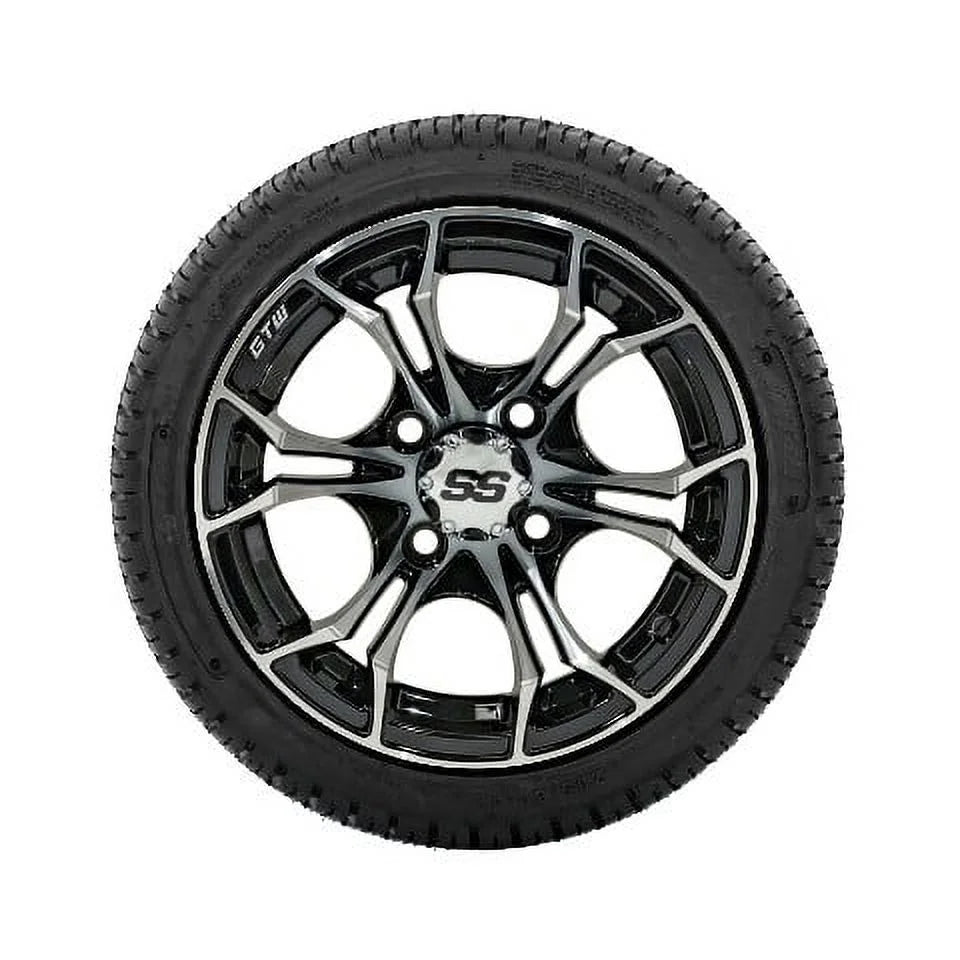 12 inch Black Machined Golf Cart Wheel with Street Tire Set of 4 Y7758