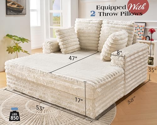Off-White Upholstered Chaise Lounge Sofa Bed with Throw Pillows P609