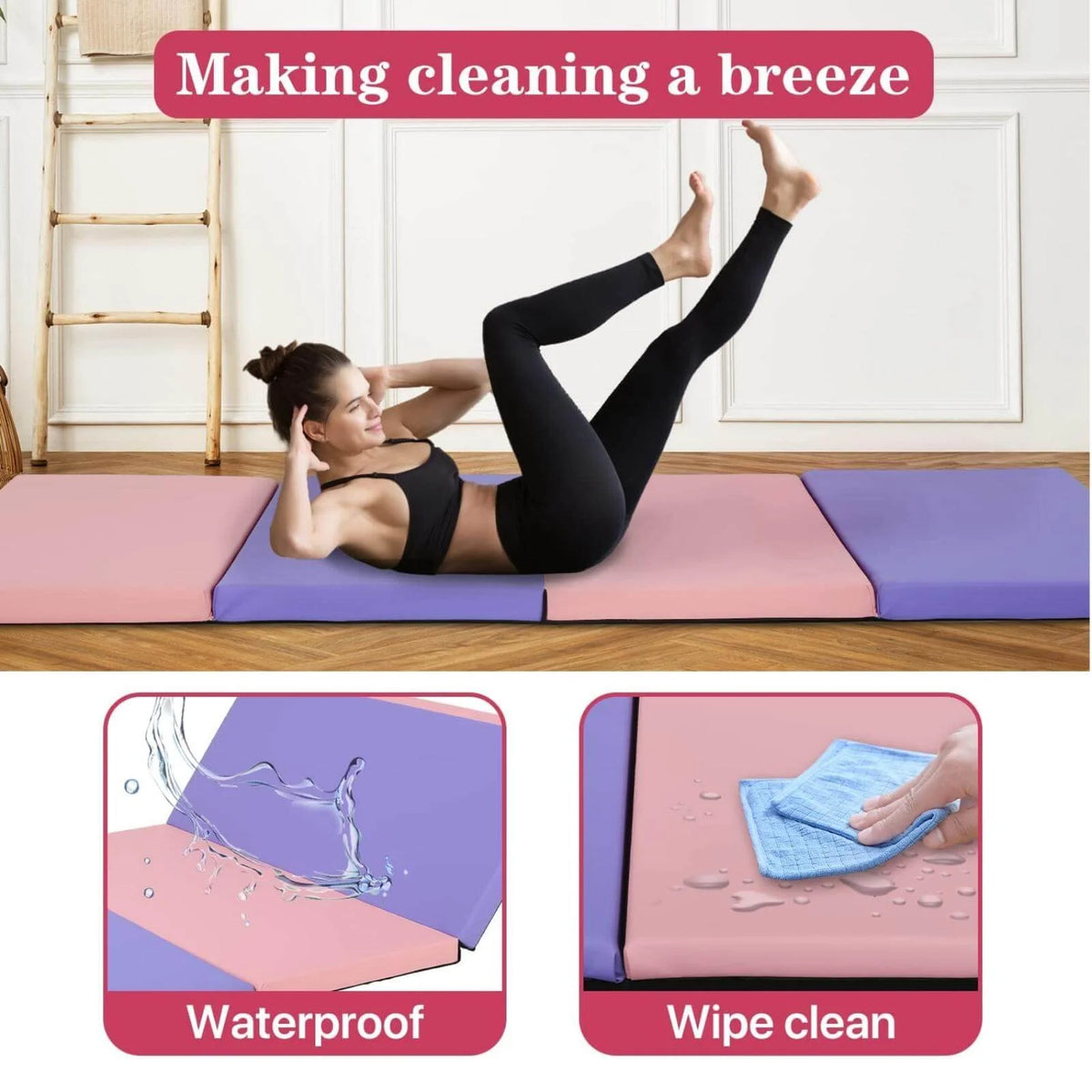 4-Folding Gymnastics Mat 6x4x2 with Carrying Handles W5778