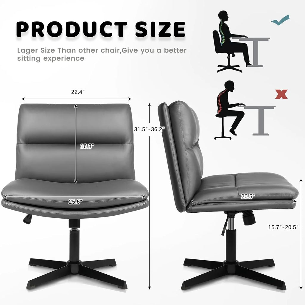 Grey PU Leather Armless Swivel Desk Chair H5728