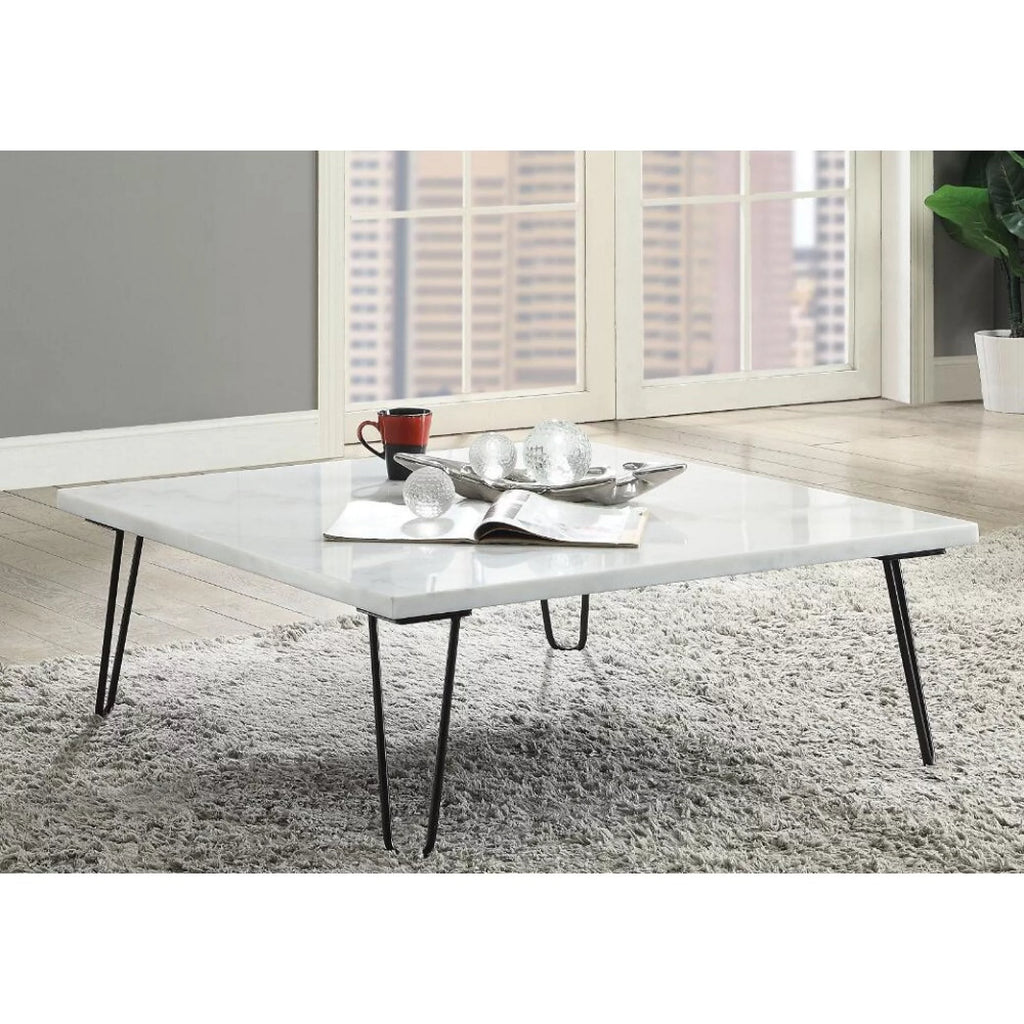 Industrial Style White Marble Top Square Coffee Table C534